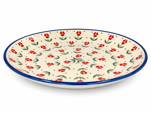 Ceramiczny talerz w kwiaty i kobaltowe kropki.png