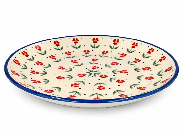 Ceramiczny talerz w kwiaty i kobaltowe kropki.png